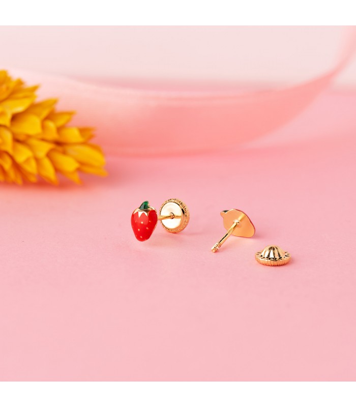 Clous d'oreilles fraise en or jaune 18 carats, boucles d'oreilles nouveau-née - Bijouterie en ligne