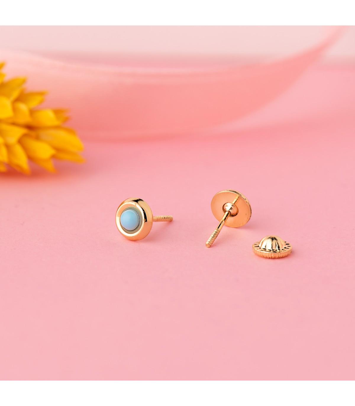 Boucles d oreilles turquoise, boule en or 750, puces d'oreilles enfant et bébé