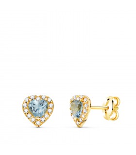 Pendientes Niba aguamarina oro amarillo 18K 7mm. Pendientes corazón.