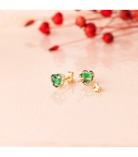 Orecchini punto luce Cuore con zirconi verdi, orecchini a lobo oro giallo 18 kt, da donna.