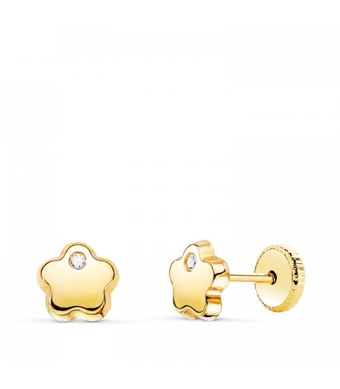 Boucles d'oreilles Fleur Zircon Or Jaune 18 K 6 mm - Clous d'oreilles femme - zirconias