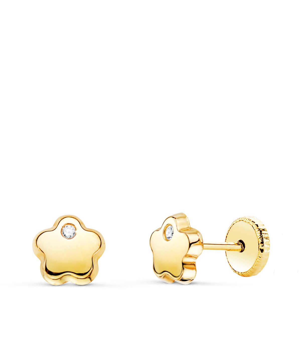 Boucles d'oreilles Fleur Zircon Or Jaune 18 K 6 mm - Clous d'oreilles femme - zirconias