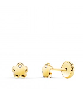 Boucles d'oreilles Fleur Zircon Or Jaune 18 K 5 mm. Clous d'oreilles pour bébé.