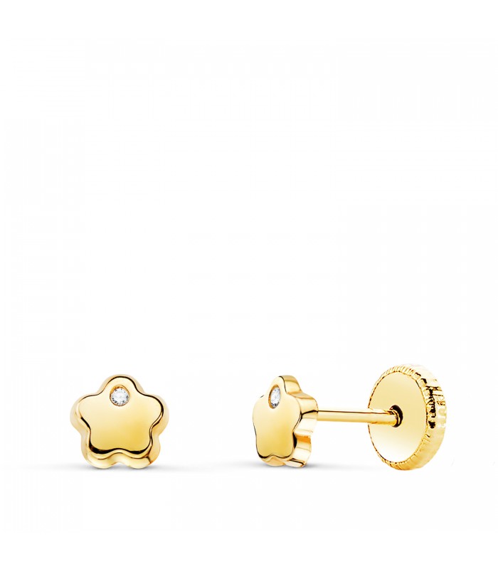 Pendientes Flor Circonita Oro Amarillo 18 K 5 mm. Pendientes de bebé.