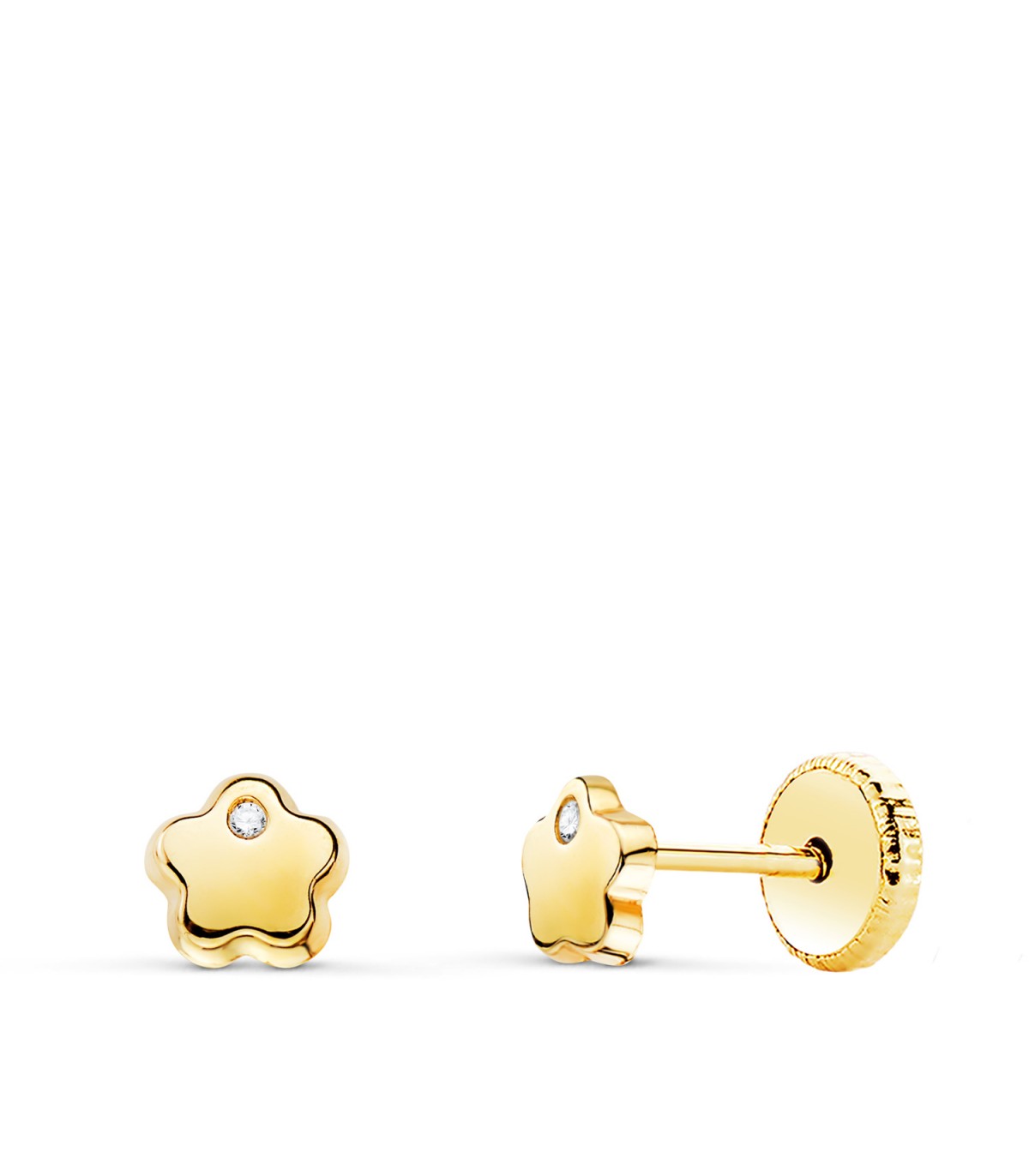Boucles d'oreilles Fleur Zircon Or Jaune 18 K 5 mm. Clous d'oreilles pour bébé.
