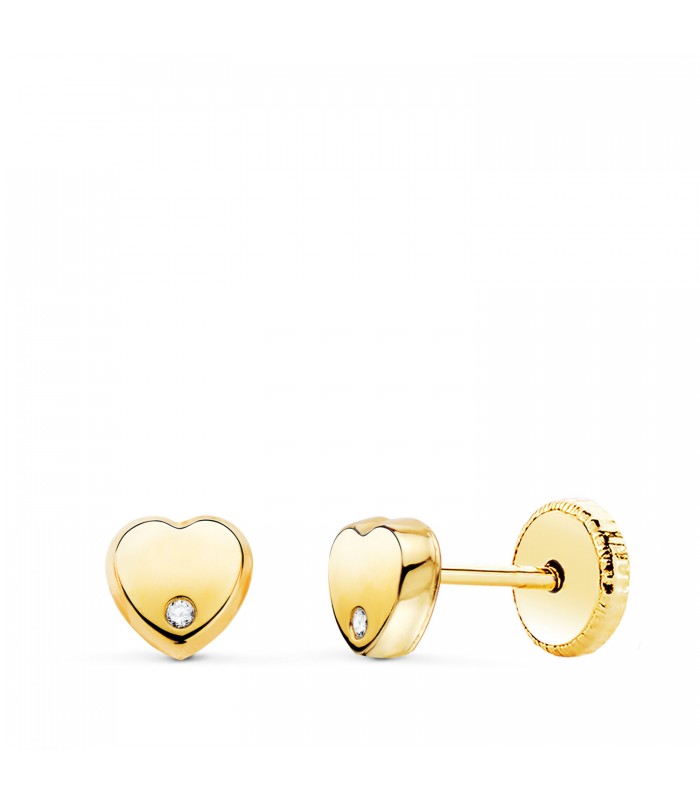Orecchini bambina oro giallo 18kt 5mm Cuore zircone