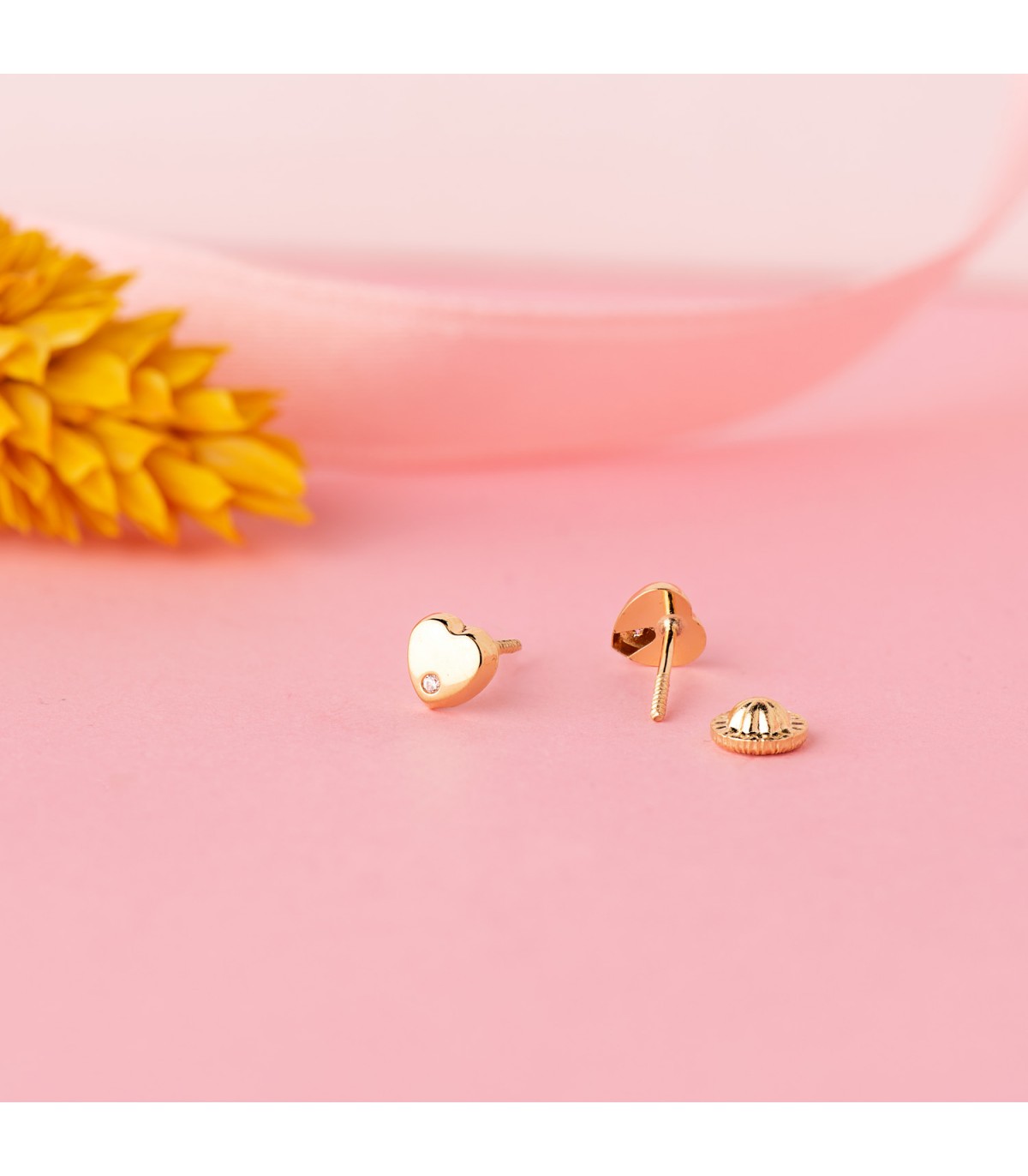 Orecchini Cuore zircone per neonata e bimba, oro giallo 18kt 5mm