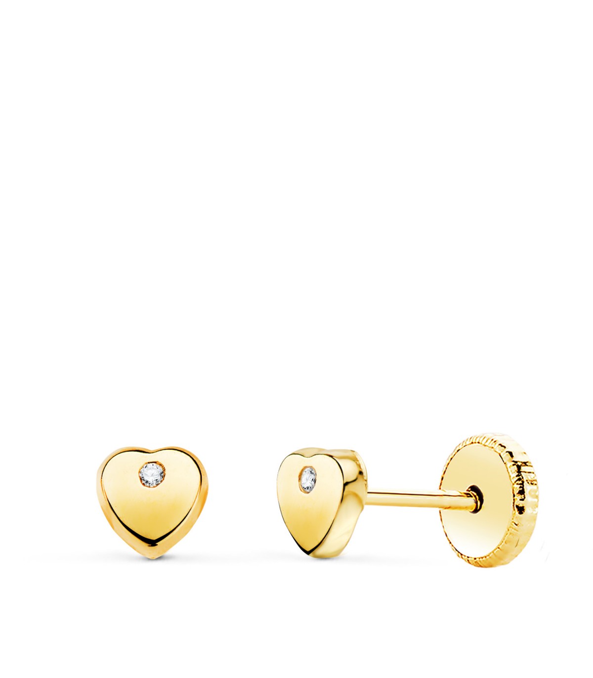 Orecchini Cuore zircone oro giallo 18 Kt 4 mm, gioielli bimba neonata e bambina.