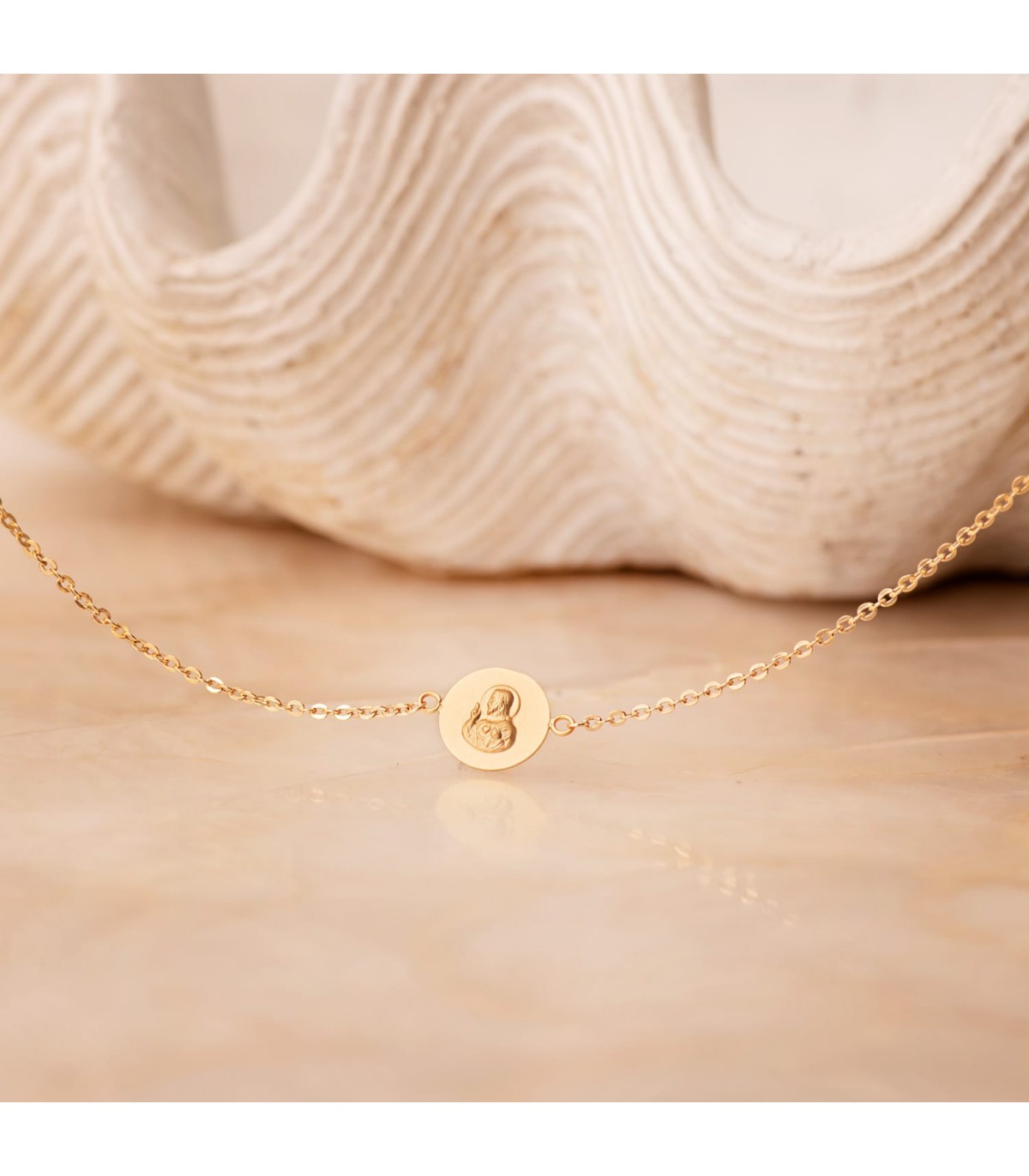 Pulsera Escapulario Sagrado Corazón Oro 18K 20 cm - pulseras mujer - pulseras comunión - pulseras de oro