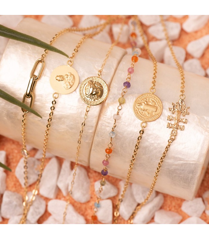 Pulsera Escapulario Sagrado Corazón Oro 18K 20 cm - pulseras mujer - pulseras comunión - pulseras de oro