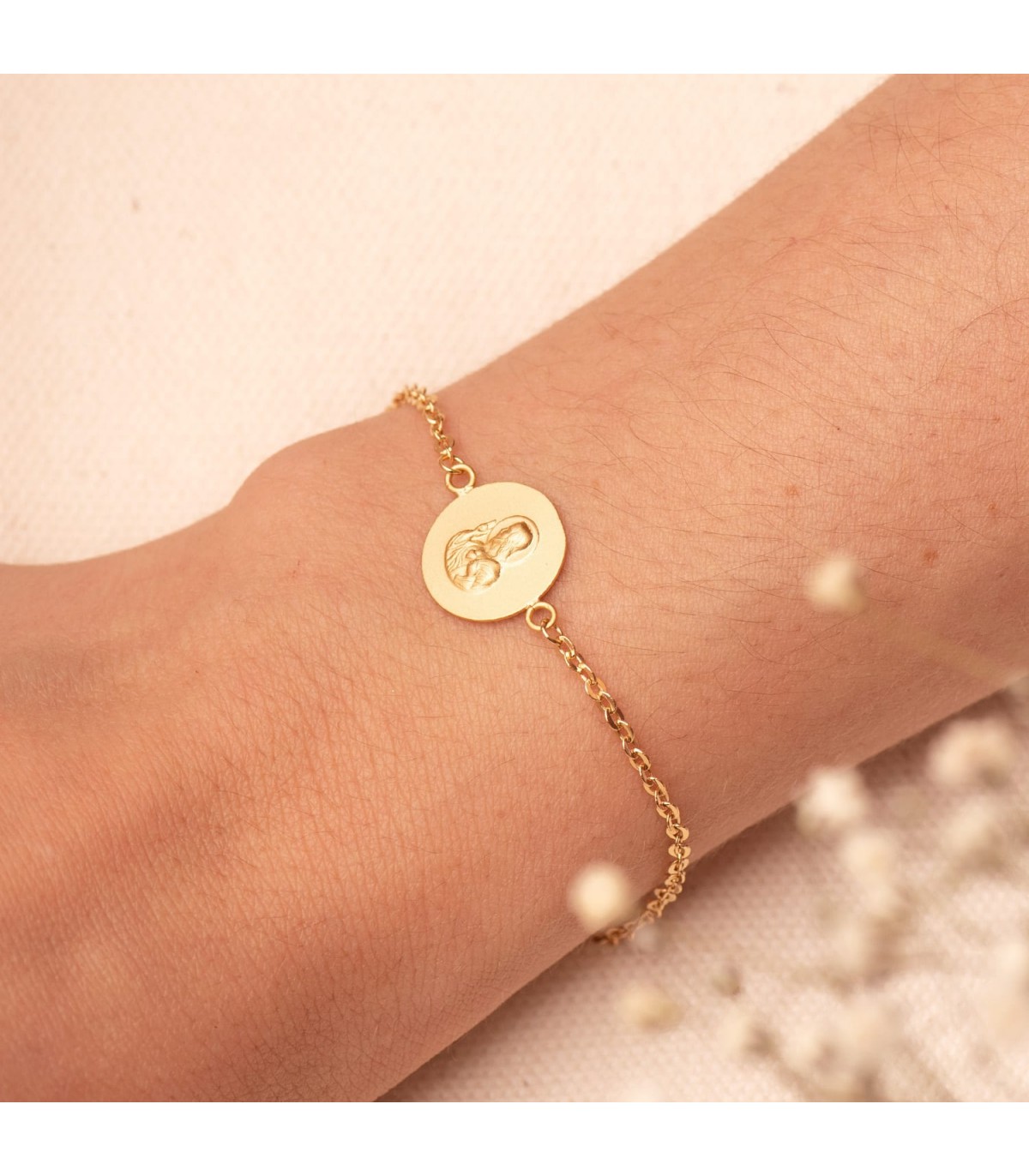 Pulsera Escapulario Sagrado Corazón Oro 18K 20 cm - pulseras mujer - pulseras comunión - pulseras de oro