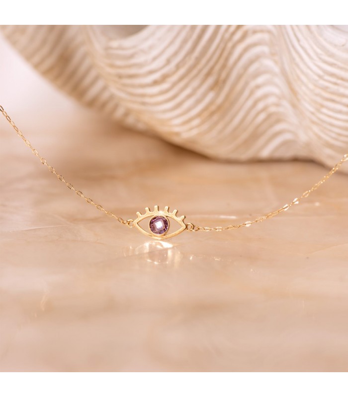 Pulsera Ojo Turco Oro Amarillo 18K Amatista. Joya amuleto de la suerte