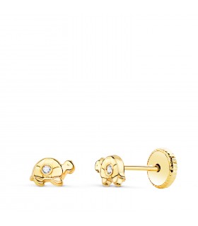 Pendientes tortuga bebé Oro Amarillo 18K  para recién nacida con cierre de rosca.