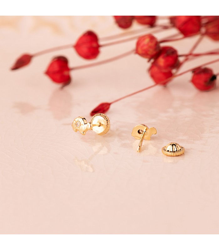 Pendientes con forma de tortugas con circonitas de oro 18k