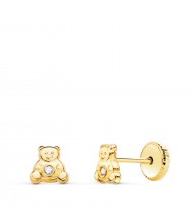 Pendientes osos bebé Oro Amarillo 18K  para recién nacida con cierre de rosca.