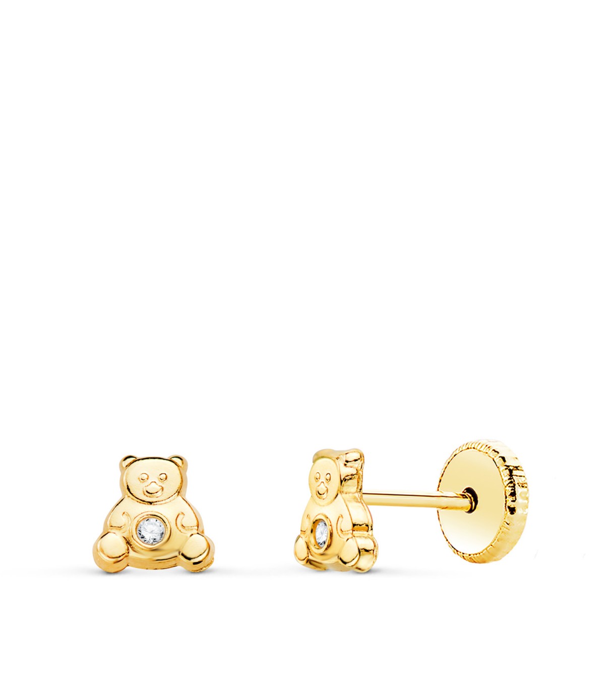 Pendientes osos bebé Oro Amarillo 18K  para recién nacida con cierre de rosca.