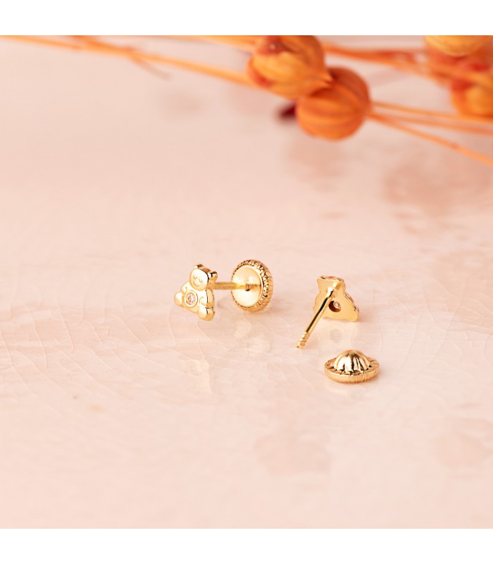 Clous d'oreilles en forme d'ours en or 750. Puces d'oreilles enfant.