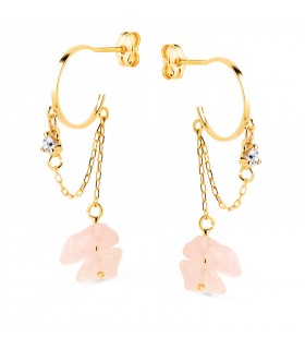 Orecchini a catena con quarzo rosa, modello Wanda in oro giallo 18 kt | Orecchini con ciondoli