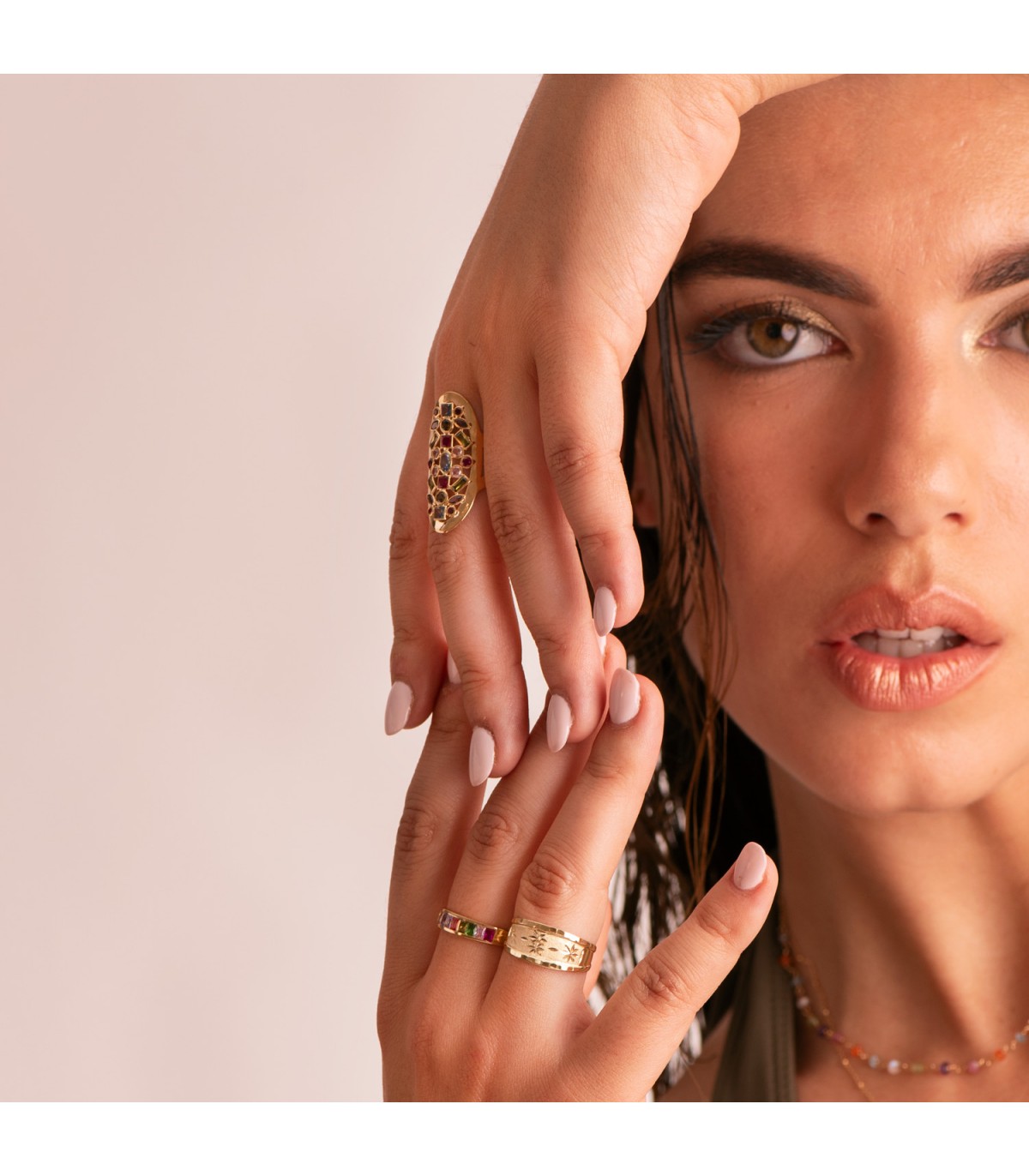 Breiter Ring mit Textur und Struktur | Bicolor 18K Gold 19477