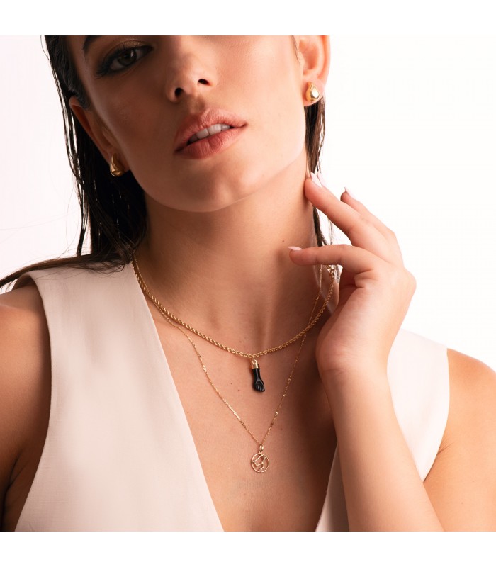 Ciondolo portafortuna pugno, Charm Mano oro 18kt 19mm, colore nero ebano/ onice