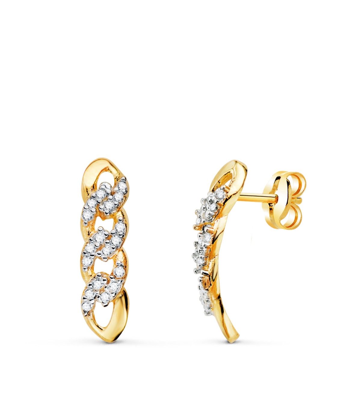 Orecchini a catena grumetta oro giallo e bianco 18kt - Orecchini con maglie ovale 16 mm