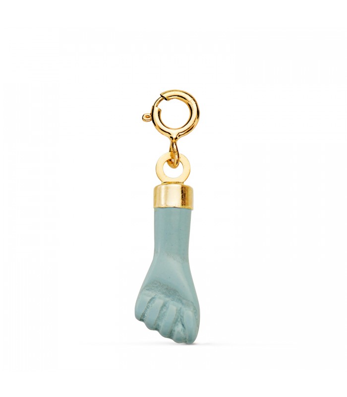 Charm manita celeste oro 18K 17mm - Figa, Higa o Puño de oro: Amuletos de suerte y protección, colgante contra el mal de ojo.