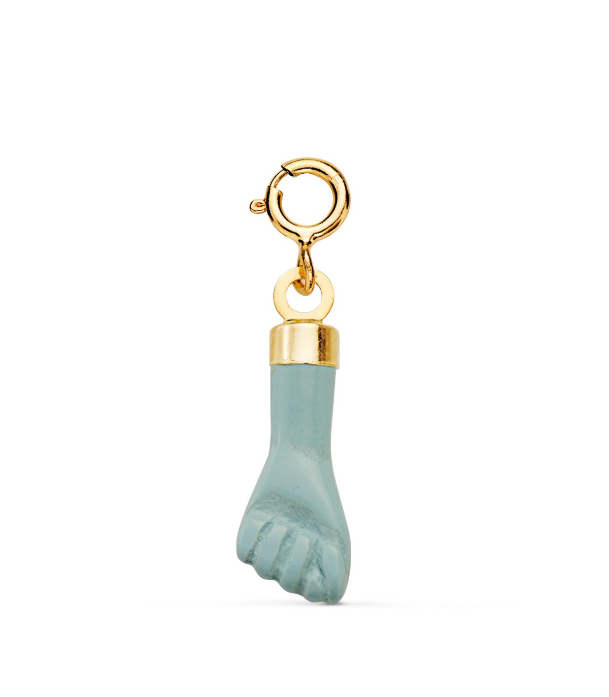 Ciondolo portafortuna pugno, Charm Mano oro 18kt 17mm, colore azzurro celeste