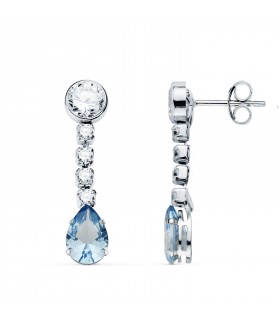Pendientes Novia Symphonia Oro Blanco 18K Azul. Pendientes largos con piedra azul para mujer.