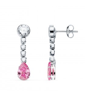 Boucles d'oreilles Symphonia Bridal en or blanc 18K rose. Boucles d'oreilles longues avec pierre bleue.