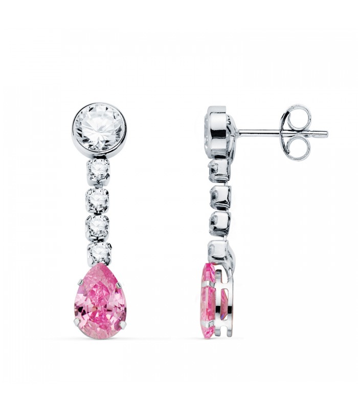 Pendientes Novia Symphonia Oro Blanco 18K Rosa. Pendientes largos con piedra azul para mujer.