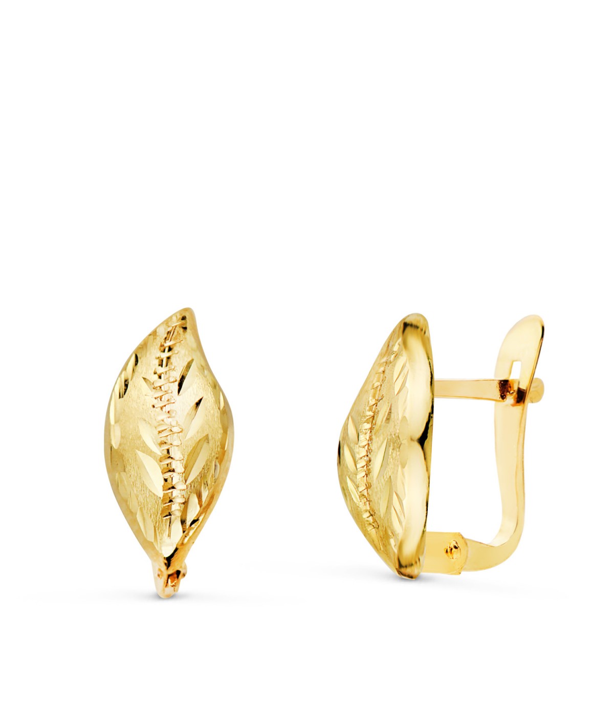 Damenohrringe aus 18K Gelbgold mit Blattform 13 mm | Blätter Ohrstecker Schmuck
