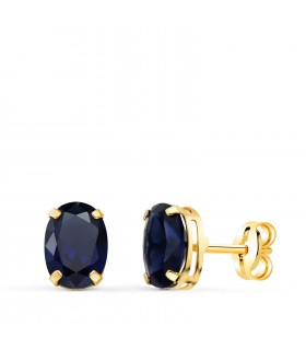 Orecchini punto luce Ovale con zirconi Blu, orecchini a lobo oro giallo 18 kt, da donna.