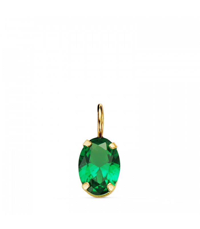 Anhänger Stein Smaragd farbe 7 mm, Kettenanhänger mit Zirkonia Oval grün, 18 K Gold