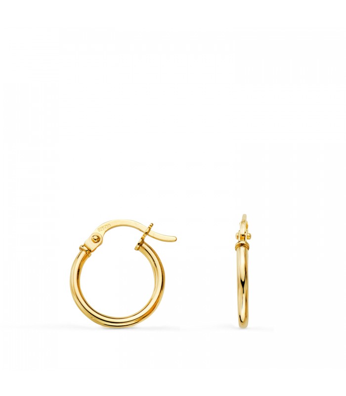 Pendientes aro oro 18 kilates 13 mm. Joyas de mujer en oro. Aros de grosor 1,5 mm.