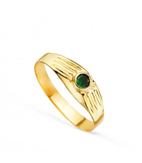Anello chevalier Shoko Oro 18Kt pietra verde, anelli da bambini e da donna mignolo.