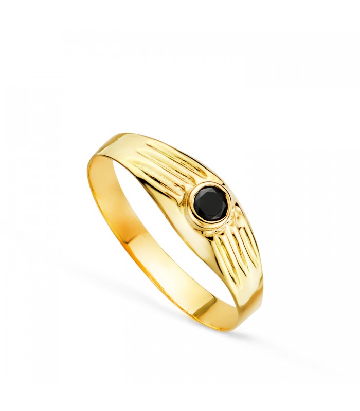 Chevalière Shoko or 18K pierre noir. Chevalières bébé et bagues petit doigt femme.