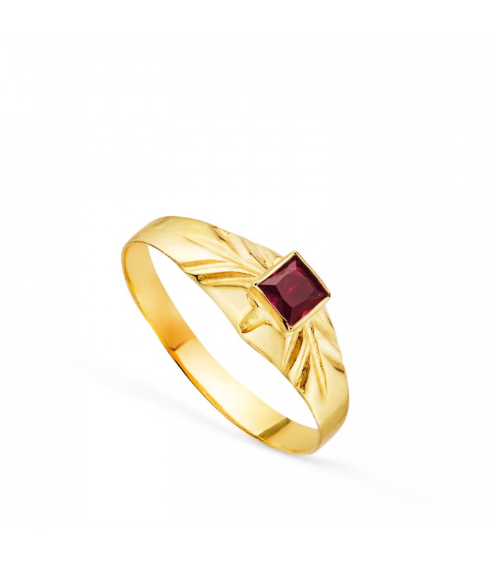 Anello chevalier Reika Oro 18Kt pietra rossa, anelli da nascita per bambini.