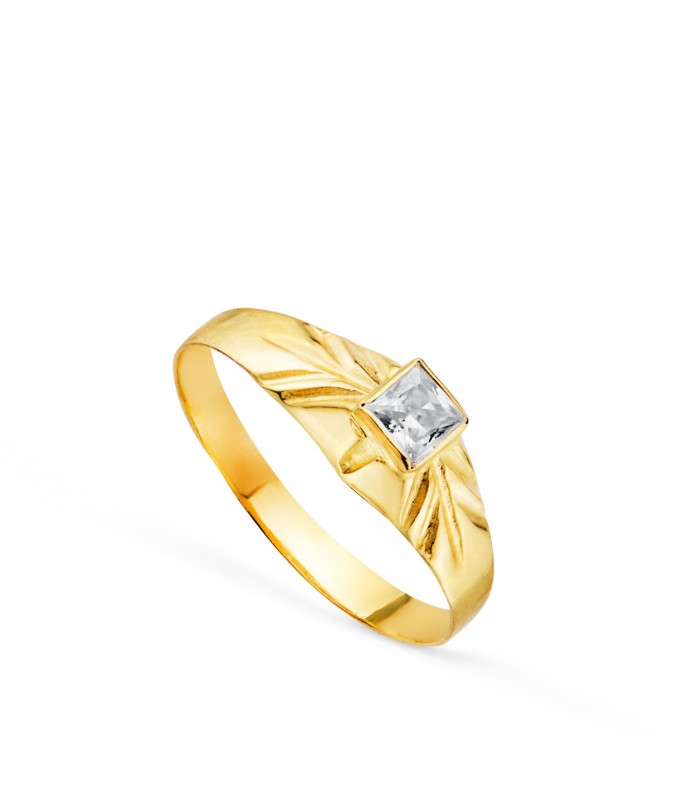 Chevalière Reika or 18K zircone. Bague au petit doigt, Chevalière naissance