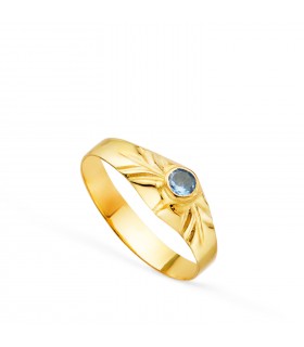 Anello chevalier Kyomu Oro 18Kt acquamarina, per bambini o donna.