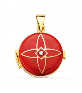 Colgante portafotos Bermellón Diamante 0.035 Qts Oro 18K. Guardapelo, colgante cenizas.