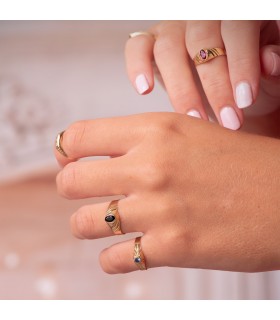 Sello Kyomu oro 18K aguamarina. Sellos para bebé y anillos para el dedo meñique de mujer.