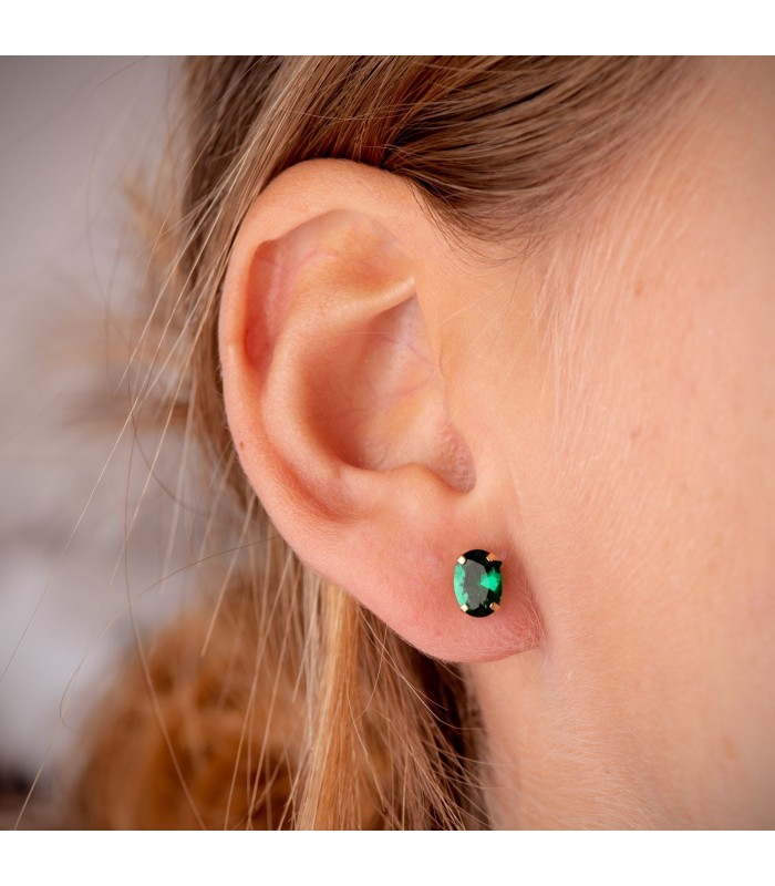 Boucles d'oreilles ovale vert Or 18K 7mm