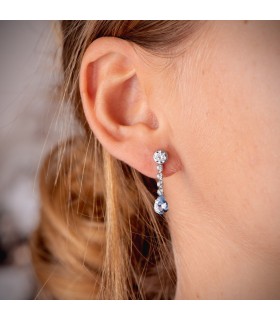 Pendientes de novia largos de oro blanco, joyas para boda y joyería nupcial - Symphonia