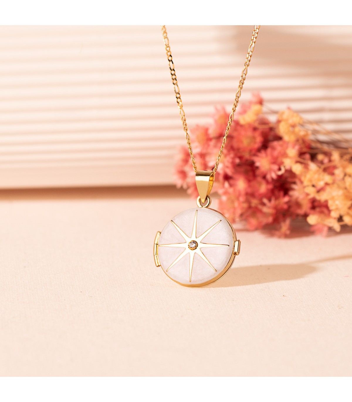 Ciondolo portafoto bianco Diamante 0.035 ct Oro 18kt