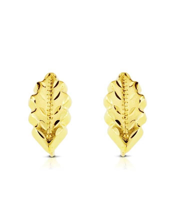 Orecchini in oro giallo, forma foglia, modello da donna Catalina 18 carati