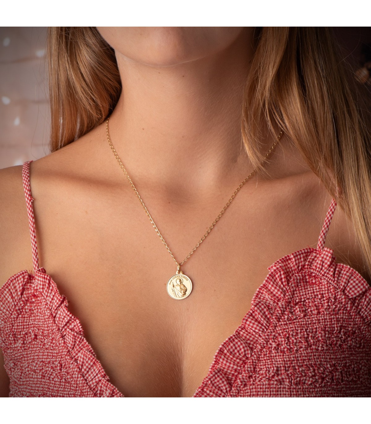 Medaglia da donna in oro 18kt San Giuda Taddeo 18mm bordo lucido