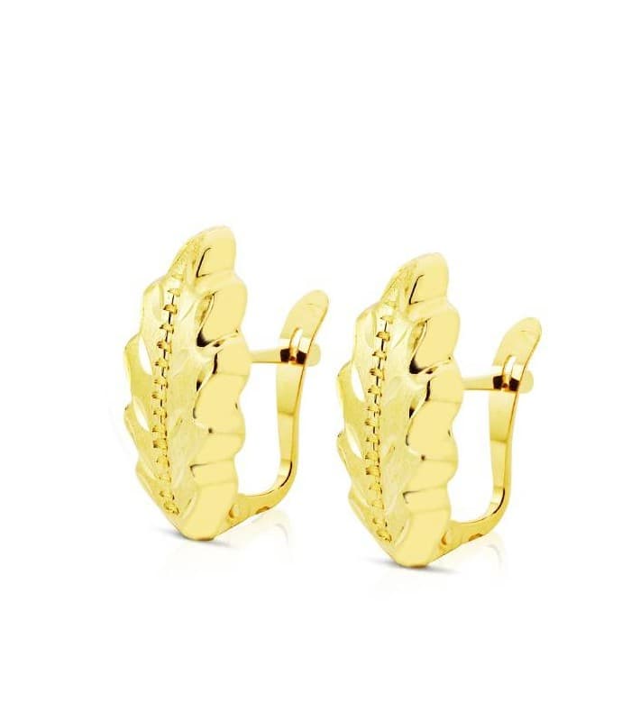 Orecchini in oro giallo, forma foglia, modello da donna Catalina 18 carati