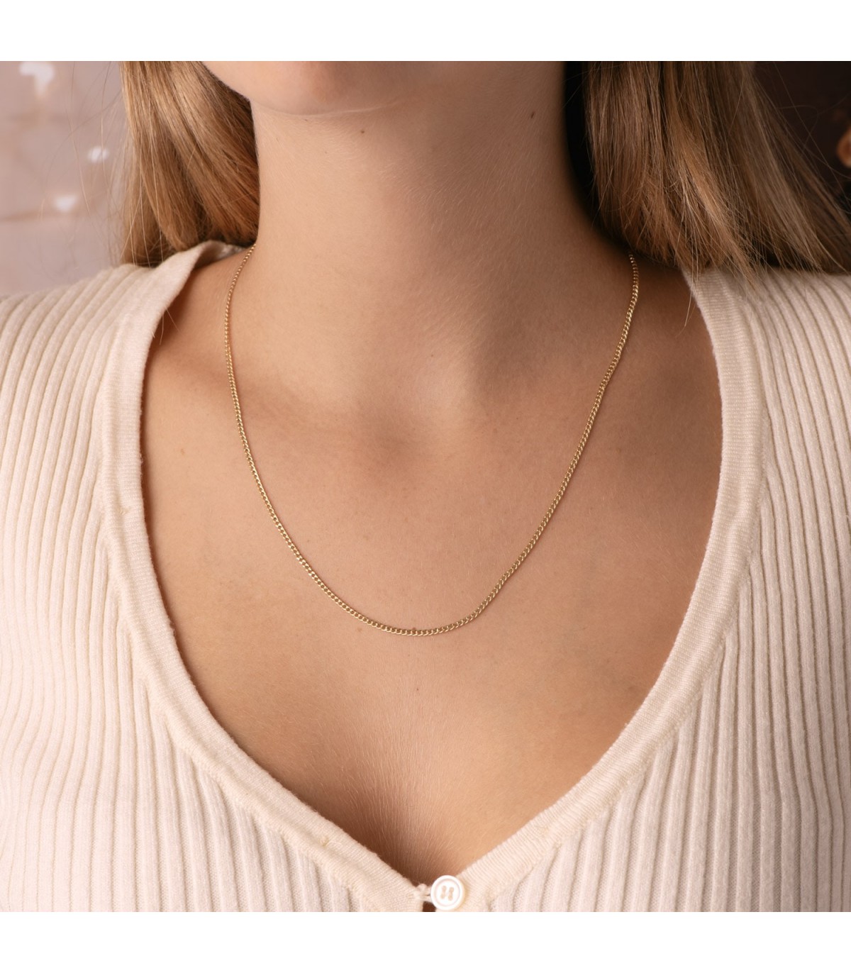 Chaîne en or jaune 750, maille gourmette - 1.5 mm Or 18 K 50 cm - Collier chaînette femme.