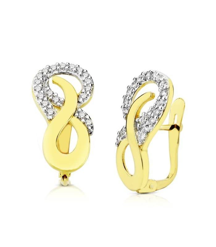 Damenohrringe 18K Gold - Ohrringe Glatt 750 Gelb-/ Weißgold - 1 Paar Ohrclips kurvige Form Bicolor