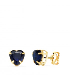 Pendientes Corazón Azul Oro 18K 6mm - pendientes oreja, oro amarillo 18 kilates, joyas de mujer